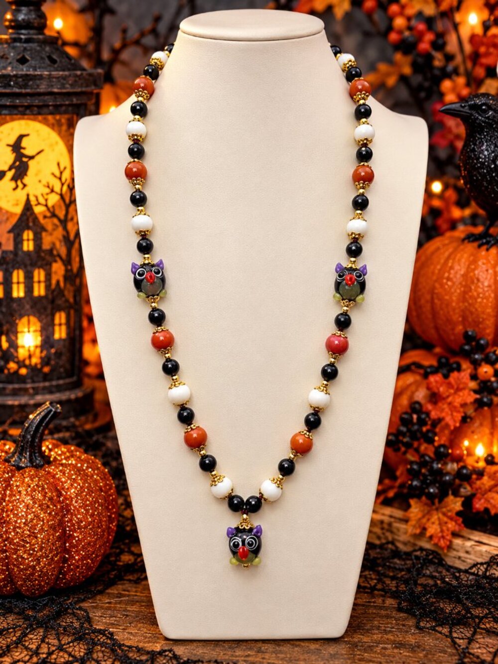 #3 FLASH SALE Limited Edition – Owl Lampwork Gemstone Necklace – 24"